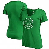 Women Chicago Cubs Fanatics Branded Green St. Patrick's Day White Logo V Neck T-Shirt,baseball caps,new era cap wholesale,wholesale hats